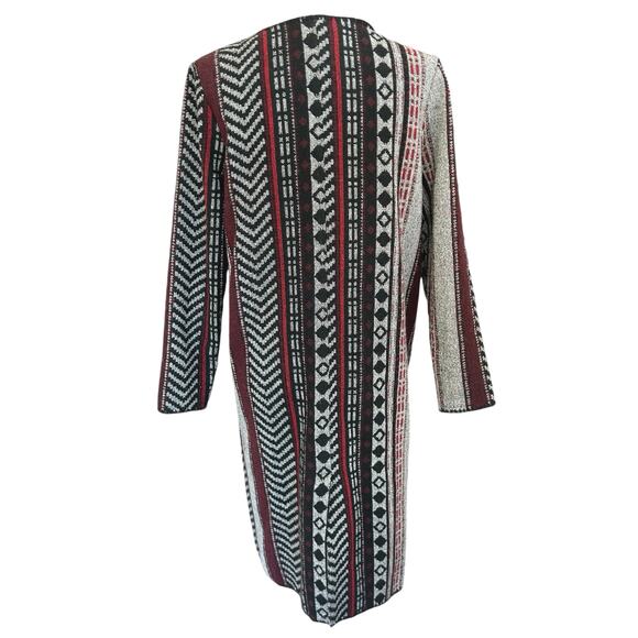 Anama Southwestern Tribal Cardigan Duster Medium Red Gray Western Boho Santa Fe - Picture 2 of 13
